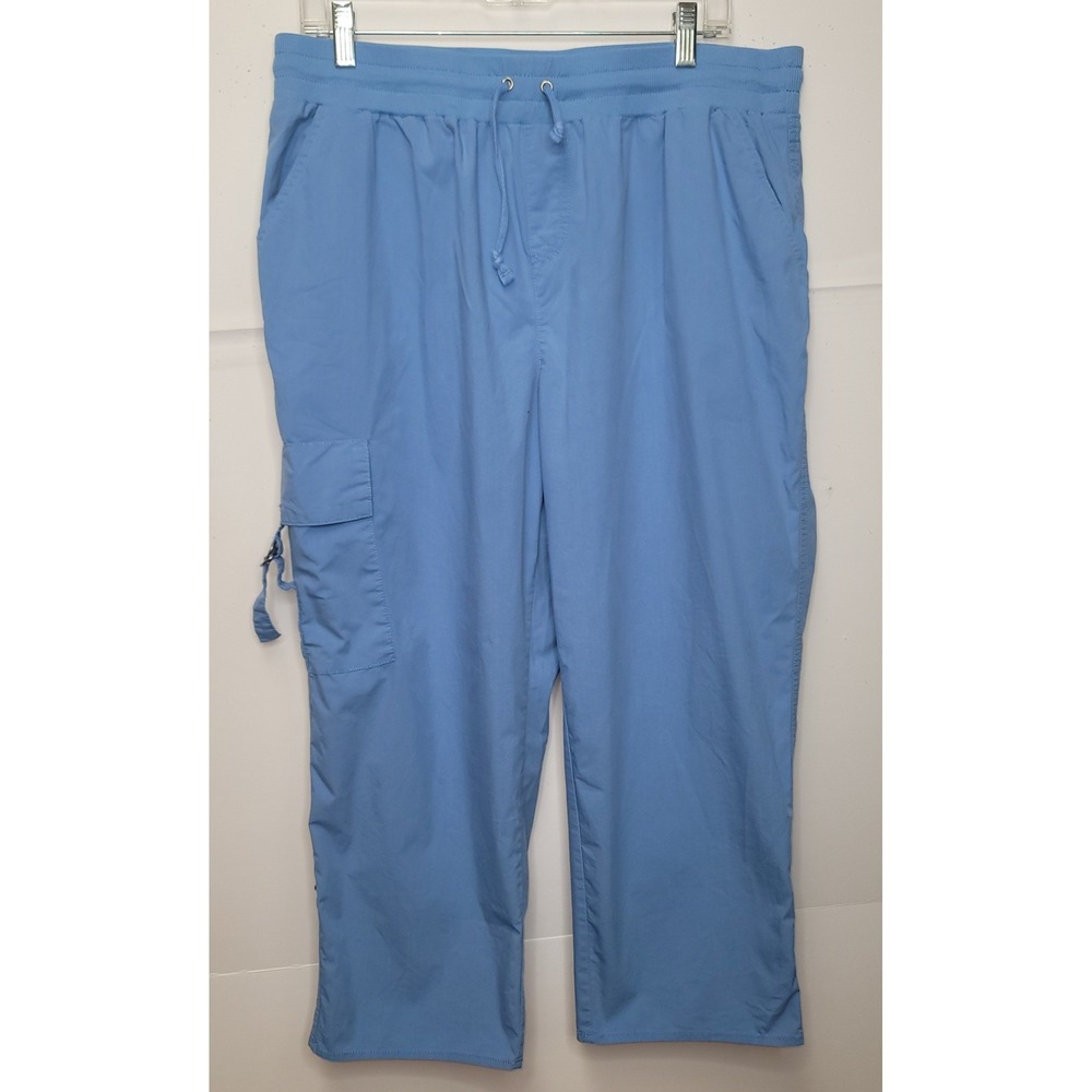 Emily Daniels Cargo Pants Women XL Blue Cropped Elastic Waist Utility Coastal